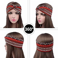 Marchqueen Boho Headbands For Women Vintage Print Wide Headband Stretchy Twisted Hair Bands Criss Cross Turban Headwrap Cute Hair Accessories (Boho-6Pcs)