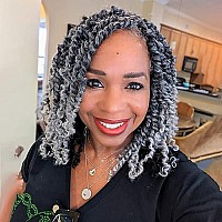 Toyotress Tiana Passion Twist Hair - 10 Inch 8 Packs Ombre Gray Pre-Twisted Passion Twist Crochet Braids Synthetic Braiding Hair Extension (10 Inch, T-Gray-8P)