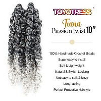 Toyotress Tiana Passion Twist Hair - 10 Inch 8 Packs Ombre Gray Pre-Twisted Passion Twist Crochet Braids Synthetic Braiding Hair Extension (10 Inch, T-Gray-8P)