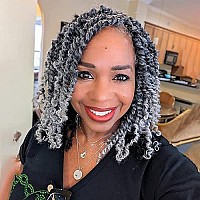 Toyotress Tiana Passion Twist Hair - 8 Inch 8 Pcs Ombre Gray Pre-Twisted Pre-Looped Passion Twists Crochet Braids Made Of Bohemian Hair Synthetic Braiding Hair Extension (8 Inch, T-Gray-8P)