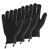 2 Pairs Bath Exfoliating Gloves For Men And Women - Cleedy 4 Pcs Heavy And Large Exfoliating Gloves Scrubbing For Shower, Spa, Massage - Scrub Exfoliating Mitts For Body, Face, Hand And Foot (Black)