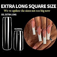 UNA GELLA Full Cover Nail Tips Square Gel Nails Tips 120 PCS No C Curve Nail Tips XXL Extra Long Nail Tips Full Cover Square Straight Tips No C Curved Fake Nails Tapered Square Nails For Acrylic Nails For Salon Home DIY with Box