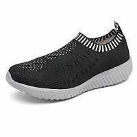 Konhill Womens Casual Walking Shoes - Breathable Mesh Work Slip-On Sneakers 5 Us,Black Grey