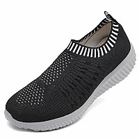 Konhill Womens Casual Walking Shoes - Breathable Mesh Work Slip-On Sneakers 5 Us,Black Grey