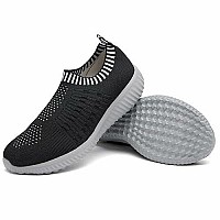 Konhill Womens Casual Walking Shoes - Breathable Mesh Work Slip-On Sneakers 5 Us,Black Grey