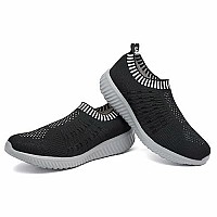 Konhill Womens Casual Walking Shoes - Breathable Mesh Work Slip-On Sneakers 5 Us,Black Grey