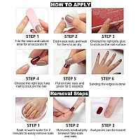 Rikview Press On Nails Medium Length Coffin Fake Nails Pink Nails Glossy False Nails Full Cover Prom Nails With Glue Sticker