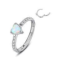 Wbrwp 316L Stainless-Steel Hinged Nose Rings Hoop : Nose Ring With Heart Shape Opal Ear Pierecing Ring With Zircon 18G(10Mm) Septum Clicker Helix Cartilage Hoop Diameter 10Mm, Silver Color