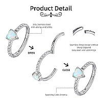 Wbrwp 316L Stainless-Steel Hinged Nose Rings Hoop : Nose Ring With Heart Shape Opal Ear Pierecing Ring With Zircon 18G(10Mm) Septum Clicker Helix Cartilage Hoop Diameter 10Mm, Silver Color