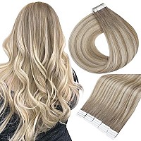 Full Shine Double Sided Tape In Hair 18 Inch Tape In Hair Extensions Color 19 Grey Fading To 8 Ash Brown And 60 Blonde Seamless Skin Weft Tape In Extensions 50 Gram 20 Pcs Straight Natural Hair