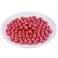 Weebee 200Pcs Glass Pearl Beads Assorted Colors Loose Spacer Round Czech Tiny Satin Luster Handcrafted Beading Assortments For Diy Craft Bracelets Beads For Jewelry Making (Light Siam Red, 8Mm)