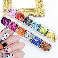 12 Colors Nail Glitter Sequins 3D Shiny Flakes Nail Art Accessories Acrylic Nails Supply Gold Glitters Nail Powder Cartoon Nail Stickers Design for Women Girls Sparkle Decor DIY Craft Decorations