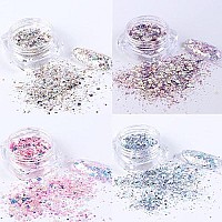 Holographic Nail Glitter Flakes Nails Supply Mermaid Powder Nail Art Decorations Shiny 3D Nail Sequins DIY Manicure Charms Design Acrylic Nails Supplies Glitter Nail Art Set (8 Boxes)