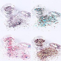 Holographic Nail Glitter Flakes Nails Supply Mermaid Powder Nail Art Decorations Shiny 3D Nail Sequins DIY Manicure Charms Design Acrylic Nails Supplies Glitter Nail Art Set (8 Boxes)