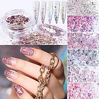 Holographic Nail Glitter Flakes Nails Supply Mermaid Powder Nail Art Decorations Shiny 3D Nail Sequins DIY Manicure Charms Design Acrylic Nails Supplies Glitter Nail Art Set (8 Boxes)