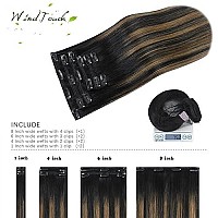 Clip In Hair Extensions Human Hair Balayage Natural Black To Chestnut Brown 18Inch 70G 1Bt6P1B 7Pcs