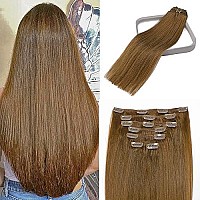 Clip In Hair Extensions Human Hair Medium Light Brown 18Inch 70G 6 7Pcs Hair Extensions For Women For Brown Hair