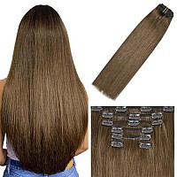 Clip In Hair Extensions Human Hair Medium Light Brown 18Inch 70G 6 7Pcs Hair Extensions For Women For Brown Hair