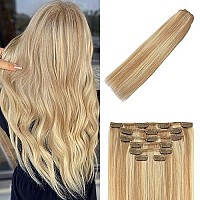 Clip In Hair Extensions Human Hair Balayage Reddish Brown To Blonde 18Inch 70G 12P613 7Pcs Hair Extensions Remy Hair