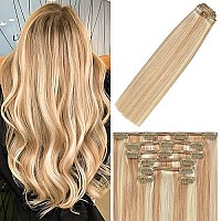 Clip In Hair Extensions Human Hair Balayage Reddish Brown To Blonde 18Inch 70G 12P613 7Pcs Hair Extensions Remy Hair