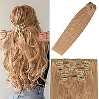 Clip In Hair Extensions Human Hair Reddish Blonde 18Inch 70G 12 7Pcs Remy Hair