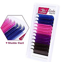 Color Eyelash Extension Volume Eyelash Extensions 007 D Curl 20Mm 4 Mixed Color Lash Extensions Pink Brown Blue Purple Lashes Color Lash Tray Self Fanning 2D-10D Easy Fan Lashes Use By Fadvan (20Mm)