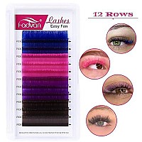 Color Eyelash Extension Volume Eyelash Extensions 007 D Curl 20Mm 4 Mixed Color Lash Extensions Pink Brown Blue Purple Lashes Color Lash Tray Self Fanning 2D-10D Easy Fan Lashes Use By Fadvan (20Mm)