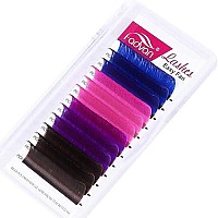 Color Eyelash Extension Volume Eyelash Extensions 007 D Curl 20Mm 4 Mixed Color Lash Extensions Pink Brown Blue Purple Lashes Color Lash Tray Self Fanning 2D-10D Easy Fan Lashes Use By Fadvan (20Mm)