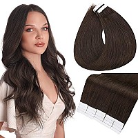 Full Shine Tape In Hair Extensions Human Hair 24 Inch Skin Weft Tape In Hair Extensions 40 Pcs Real Hair Extensions Color 2 Darkest Brown Seamless Tape Hair Extensions Human Hair 100 Gram