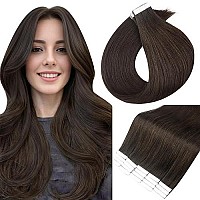 Full Shine Tape In Hair Extensions Human Hair 24 Inch Skin Weft Tape In Hair Extensions 40 Pcs Real Hair Extensions Color 2 Darkest Brown Seamless Tape Hair Extensions Human Hair 100 Gram