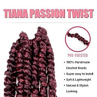 Toyotress Tiana Passion Twist Hair - 12 Inch 8 Packs Ombre Burgundy Pre-Twisted Passion Twist Crochet Braids Synthetic Braiding Hair Extension(12 Inch,T118-8P)