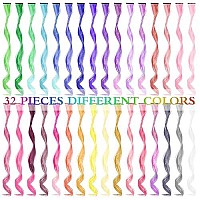 Beahot 32 Pcs Colored Clip In Hair Extensions, 17 Inch Rainbow Long Curly Wavy Hairpieces Clip In Synthetic, Halloween Cosplay Dress Up Fashion Party Christmas New Year Gift For Women Kids Girls