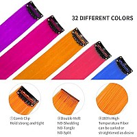 Beahot 32 Pcs Colored Clip In Hair Extensions, 17 Inch Rainbow Long Curly Wavy Hairpieces Clip In Synthetic, Halloween Cosplay Dress Up Fashion Party Christmas New Year Gift For Women Kids Girls