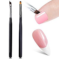 French Brush For Nails Oblique Head French Tip Nail Art Design Pen & Manicure Clean-Up Brushes Uv Gel Acrylic Painting Drawing Pen Set,Black Handle & Fine Hair, Nb113