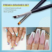 French Brush For Nails Oblique Head French Tip Nail Art Design Pen & Manicure Clean-Up Brushes Uv Gel Acrylic Painting Drawing Pen Set,Black Handle & Fine Hair, Nb113