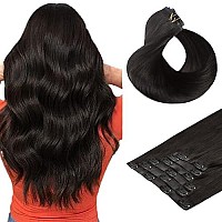 Hotbanana Seamless Clip In Hair Extensions 14 Inch 130G 7Pcs Natural Black Clip In Remy Human Hair Extensions Straight Hair Invisible Pu Skin Weft