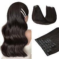 Hotbanana Seamless Clip In Hair Extensions 14 Inch 130G 7Pcs Dark Brown Clip In Remy Human Hair Extensions Straight Hair Invisible Pu Skin Weft