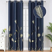 Estelar Textiler Blackout Window Curtain Panels Grommet Thermal Insulated Gold Palm Tree Wheat Pattern Room Darkening Curtains For Living Room, Navy Blue, 38Wx96L, 2 Panels