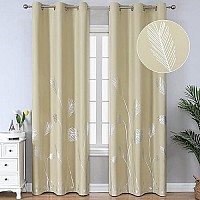 Estelar Textiler Blackout Window Curtain Panels Grommet Thermal Insulated Gold Palm Tree Wheat Pattern Room Darkening Curtains For Living Room, Navy Blue, 38Wx96L, 2 Panels