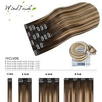 Clip In Hair Extensions Human Hair Chocolate Brown To Dark Blonde Ombre Highlights For Brown Hair 15Inch 70G 4T27P4 Remy Hair 7Pcs