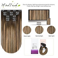 Clip In Hair Extensions Human Hair Chocolate Brown To Dark Blonde Ombre Highlights For Brown Hair 15Inch 70G 4T27P4 Remy Hair 7Pcs