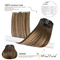 Clip In Hair Extensions Human Hair Chocolate Brown To Dark Blonde Ombre Highlights For Brown Hair 15Inch 70G 4T27P4 Remy Hair 7Pcs