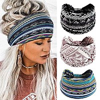 Aceorna Boho Bandeau Headbands Wide Knot Hair Scarf Floral Printed Hair Band Elastic Turban Thick Head Wrap Stretch Fabric Cotton Head Bands Thick Fashion Hair Accessories For Women (Stylish)