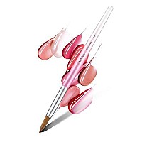 Aokitec 100 Kolinsky Acrylic Nail Brush 18 Oval Crimped Sable Acrylic Brush Wood Nail Art Brush For Acrylic Application Manicure Tool(Pink)