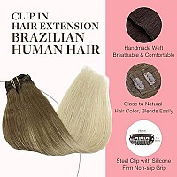 Goo Goo Hair Extensions Clip In Human Hair 20 Inch 120G 7Pcs Ombre Ash Brown To Platinum Blonde Real Clip In Hair Extensions Natural Remy Hair Straight