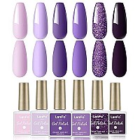 Lanfo Purple Glitter Gel Nail Polish Set, 6 Colors Gel Polish Set Purple Gel Nail Polish Uv Led Soak Off Diy Nail Art Manicure At Home