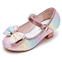 Walofou Flower Iridescent Girls Dress Shoes Girl Shoes Mary Jane Princess Shoes Girls High Heel Girls Ballerina Flat For Toddlerlittle Kid Girls Shoesbig Kid (Iridescent 8)