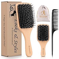 Hair Brush, 2 Pack Boar Bristle Paddle Hairbrush For Women Men Kids Reducing Frizzy, No More Tangle, Small Travel Brush Tail Comb Giftbox Included