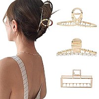 Claw Hair Jaw Clips Barrettes - 3 Pcs No Slip Claw Clip Hair Clamp Grips For Women Girls Jaw Clips Clamp Barrettes(Geometric Metal(Gold))