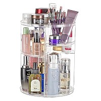 Argox 360 Rotating Makeup Organizer,Large Capacity&Adjustable Multi-Function Cosmetic Storage Box,The Perfect Makeup Organizer On The Dresser (Small, transparent)